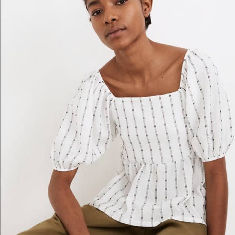 Madewell black and white babydoll top